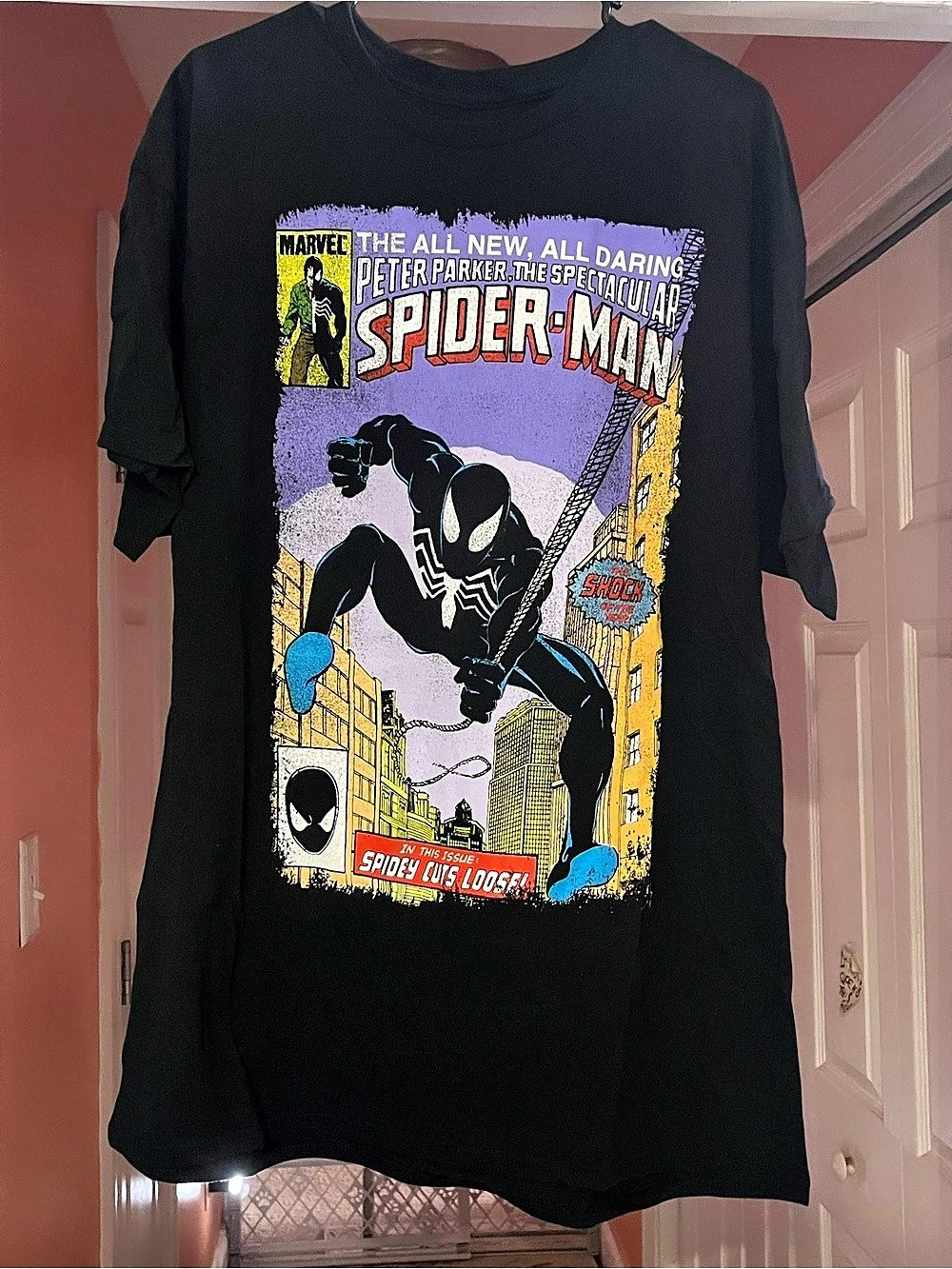 Marvel Peter Parker The Spectacular Spider-Man Comic T-Shirt Black & Purple XL